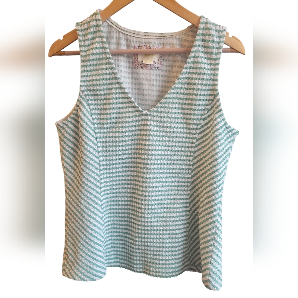 Maeve Green and White Striped Women's Top